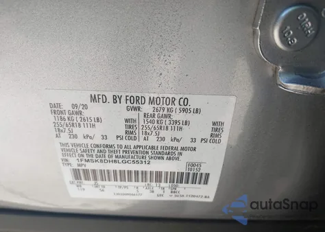 2020 Ford Explorer Xlt из США, поврежденный, VIN 1FMSK8DH8LGC55312